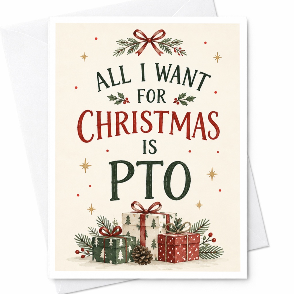 All I Want For Christmas Is Pto Funny Christmas Card Holiday Greeting Card For Coworker Office Xmas Card With Gifts C7871