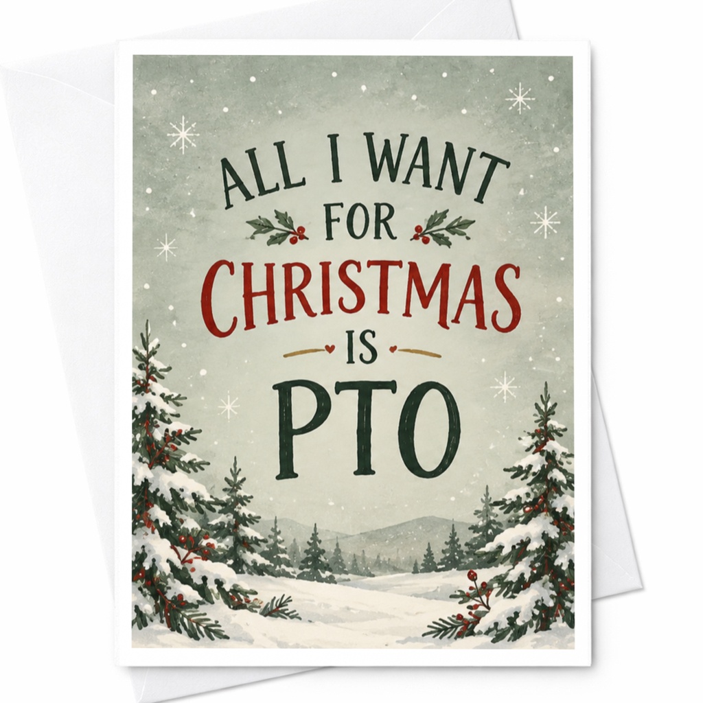 All I Want For Christmas Is Pto Funny Christmas Card Holiday Greeting Card For Coworker Office Winter Snowy Scene C7872