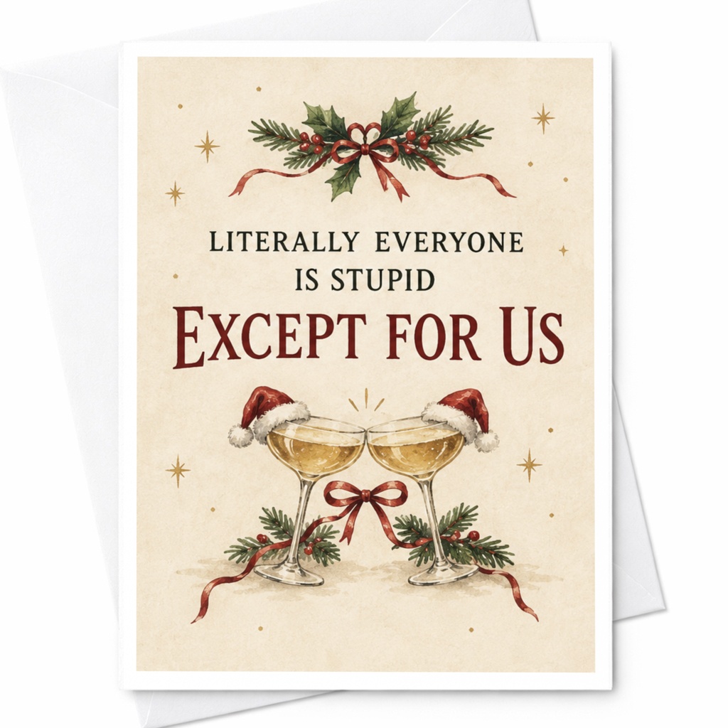 Literally Everyone Is Stupid Except For Us Funny Christmas Card Holiday Greeting Card For Couple Festive Card C7875