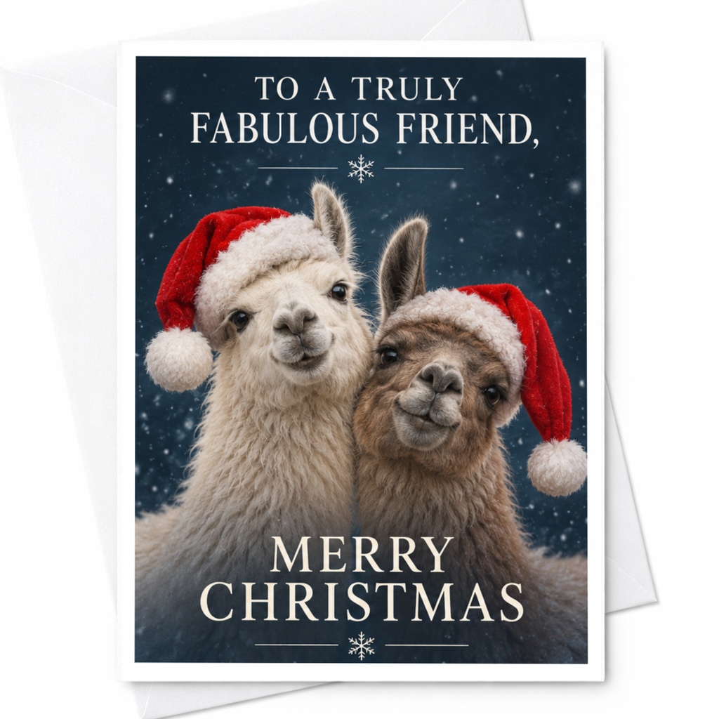 To A Truly Fabulous Friend, Merry Christmas Cute Llama Christmas Card For Friend Funny Holiday Greeting Card Animal Lover C7884
