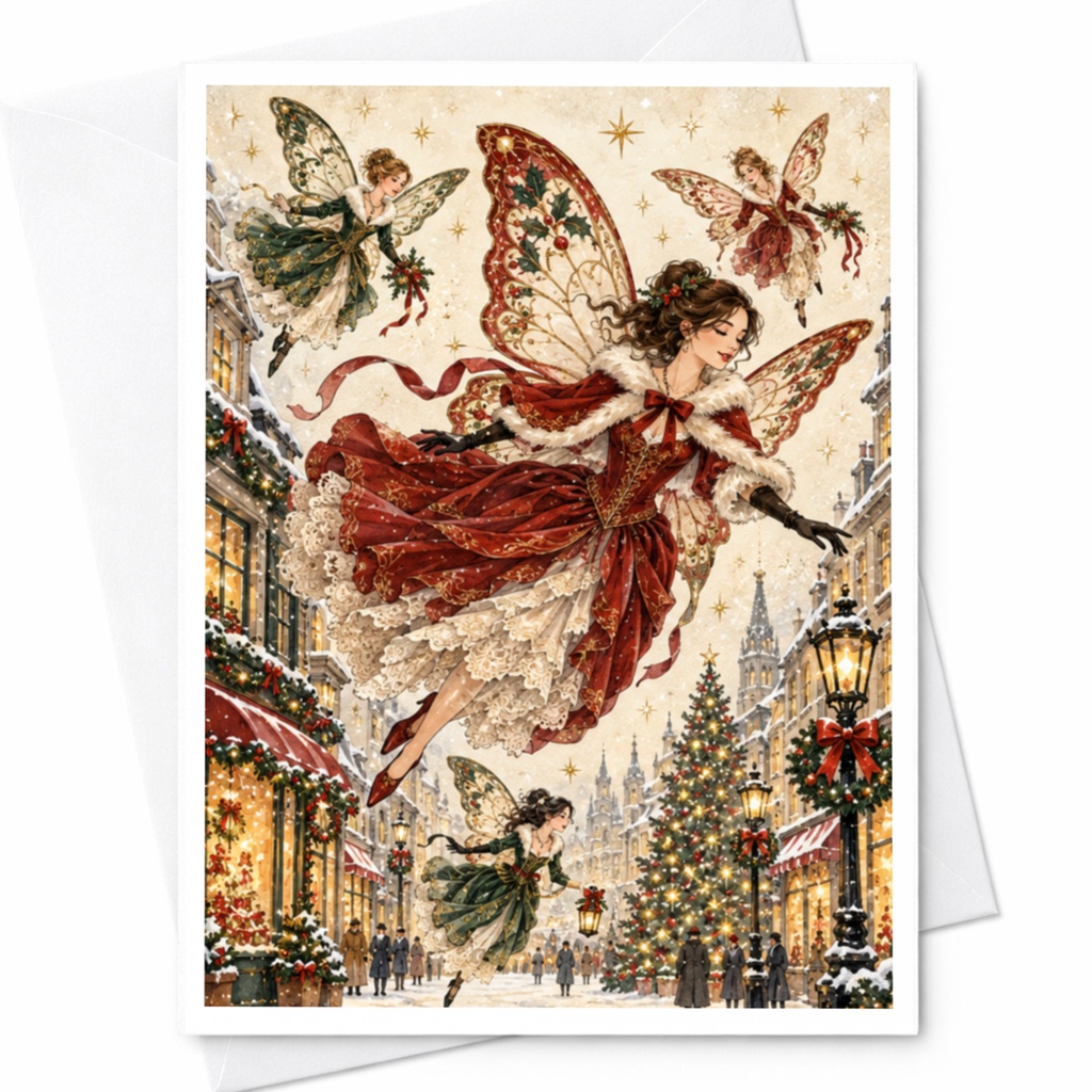 Christmas Fairy Card Festive Holiday Greeting Card Magical Winter Scene For Her Whimsical Christmas Card Fairy Lover C7889