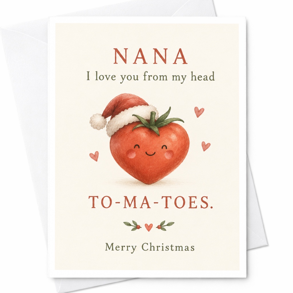 Nana I Love You From My Head To-Ma-Toes Christmas Card Cute Tomato Santa Hat For Nana Funny Holiday Greeting Card C7893