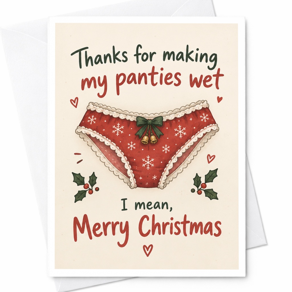 Thanks For Making My Panties Wet I Mean, Merry Christmas Funny Christmas Card For Partner Cute Holiday Greeting Card C7895