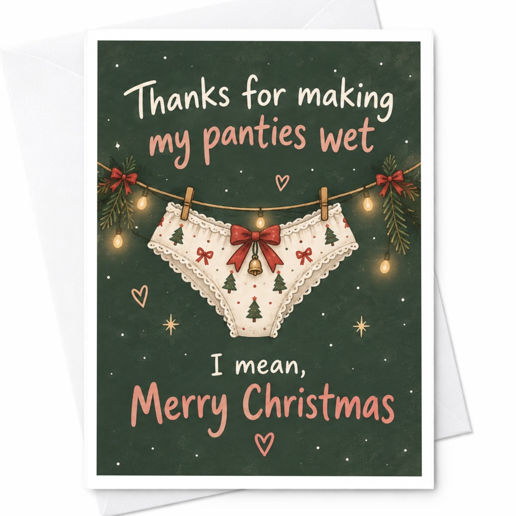 Thanks For Making My Panties Wet I Mean, Merry Christmas Funny Christmas Card Holiday Greeting Card For Him Her C7896