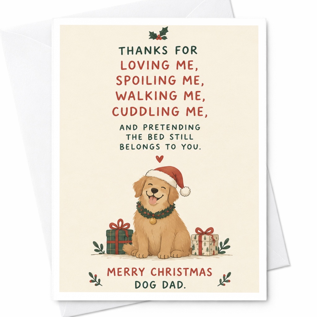 Thanks For Loving Me Spoiling Me Walking Me Cuddling Me Merry Christmas Dog Dad Card Cute Holiday Card For Dog Lover C7899