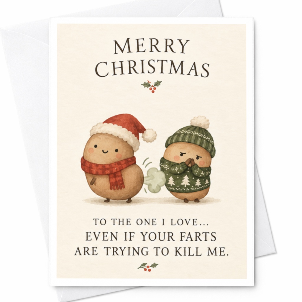 Merry Christmas To The One I Love... Even If Your Farts Are Trying To Kill Me. Funny Christmas Card Cute Holiday Card For Partner C7901
