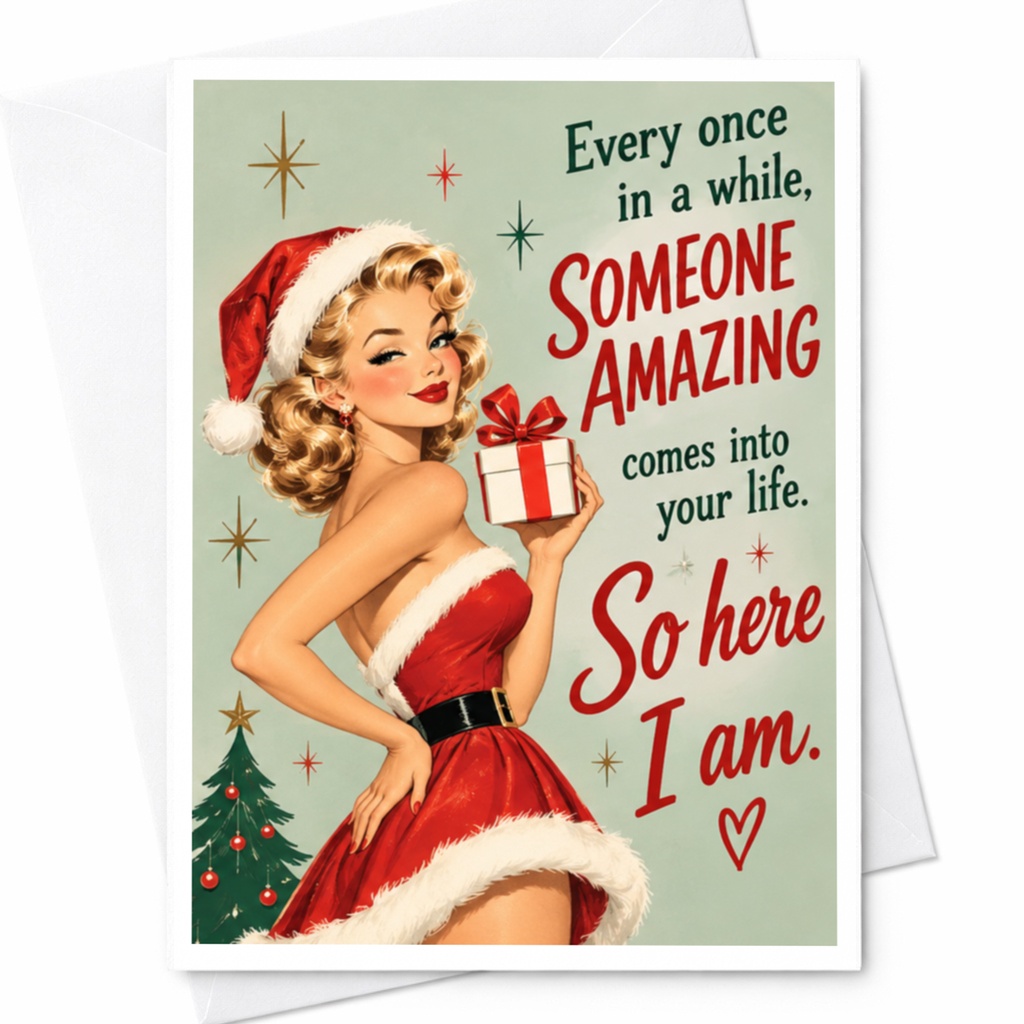 Every Once In A While Someone Amazing Christmas Card Retro Pin-Up Style Holiday Greeting Card For Her Cute Festive Card C7908