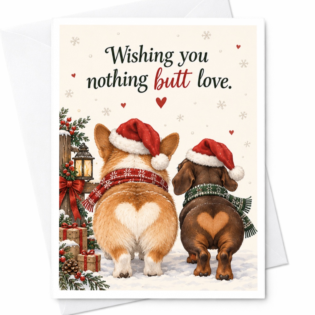 Wishing You Nothing Butt Love Christmas Card Cute Dog Holiday Card Funny Corgi Card For Dog Lover Festive Greeting Card C7911