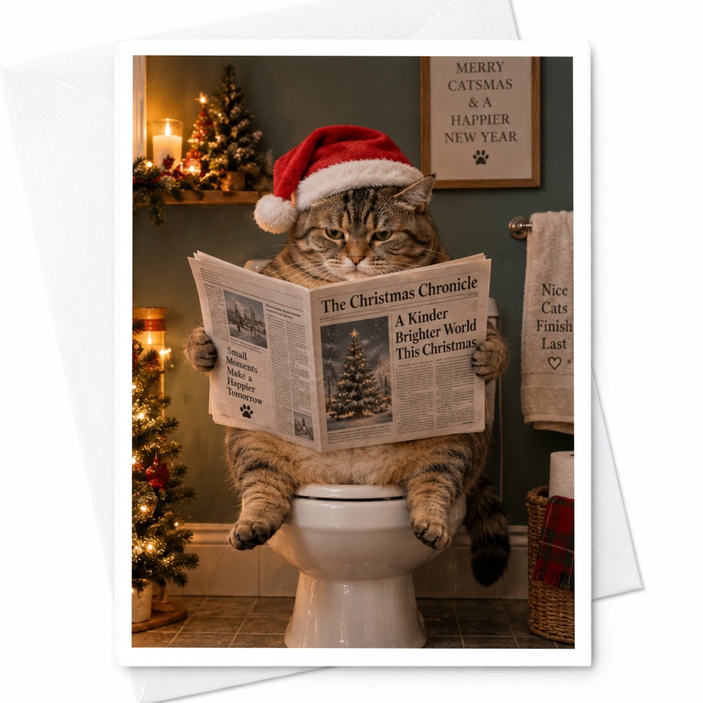Merry Catsmas & A Happier New Year Funny Christmas Card Cat Lover Holiday Greeting Card Cute Santa Cat C7914