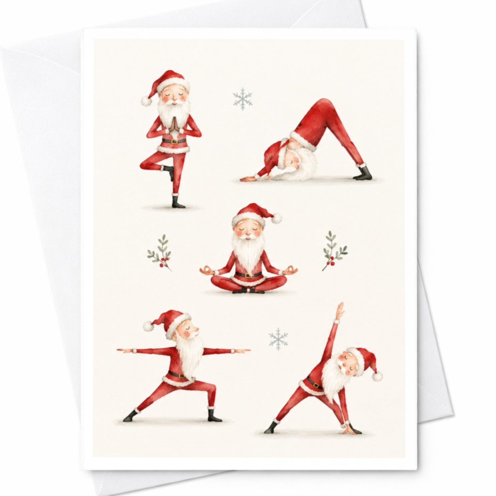 Santa Yoga Christmas Greeting Card Cute Holiday Card For Yoga Lover Festive Santa Claus Card Funny Christmas Card C7853