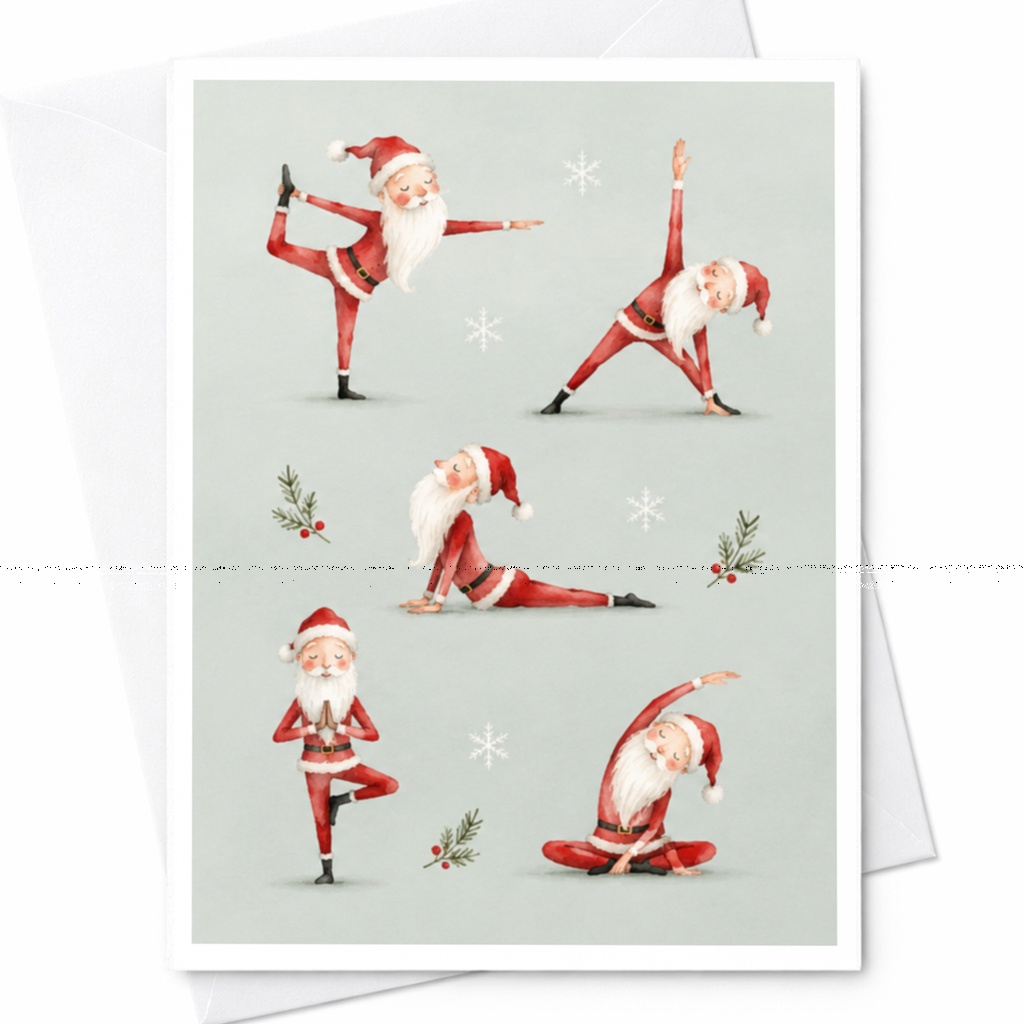 Santa Yoga Christmas Card Funny Holiday Greeting Card Cute Santa Claus For Yoga Lovers Festive Xmas Card C7854