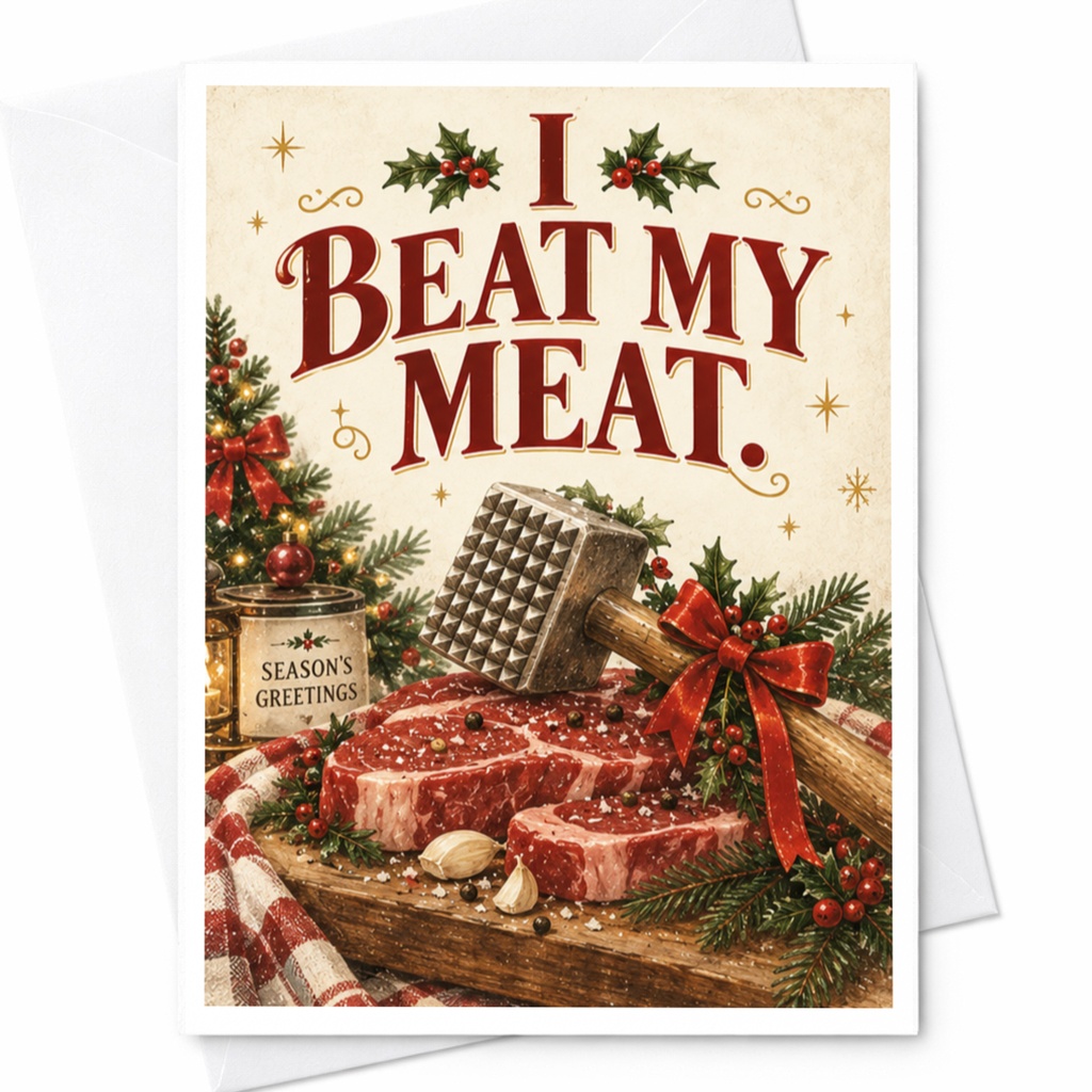 I Beat My Meat. Funny Christmas Card Holiday Greeting Card For Him Meat Lover Chef Cooking Enthusiast C7865