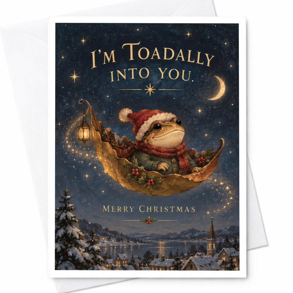 I'm Toadally Into You Merry Christmas Cute Toad Holiday Card Funny Christmas Card For Him Her Animal Lover Festive Greeting Card C7877