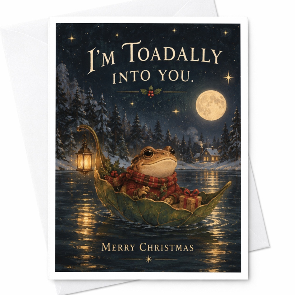 I'm Toadally Into You. Merry Christmas Cute Toad Christmas Card Romantic Holiday Greeting Card For Him Her Animal Lover C7878