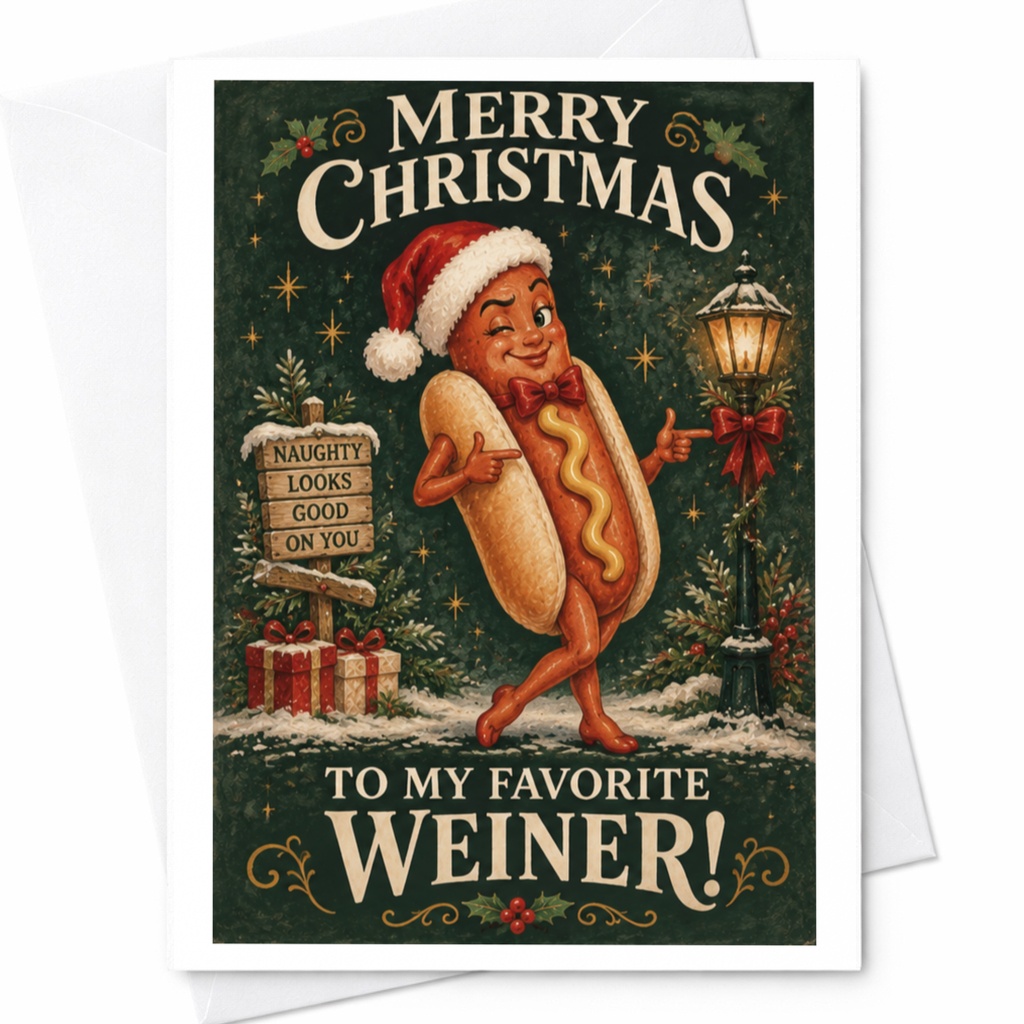 Merry Christmas To My Favorite Weiner! Funny Christmas Card Hot Dog Character Holiday Greeting Card For Friend C7886