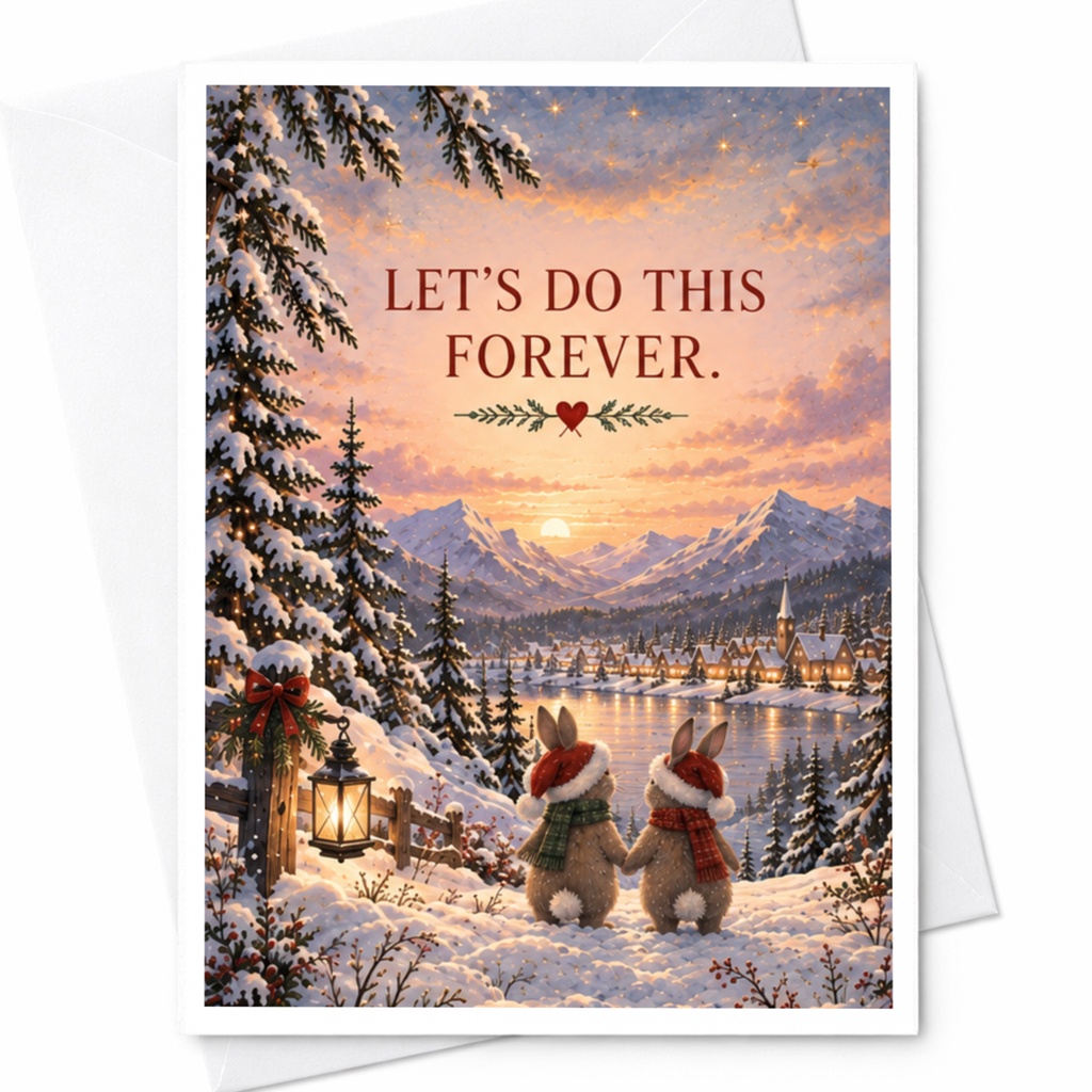 Let's Do This Forever Romantic Card Cute Winter Bunnies Anniversary Card For Couple Love Card Scenic Holiday Card C7887