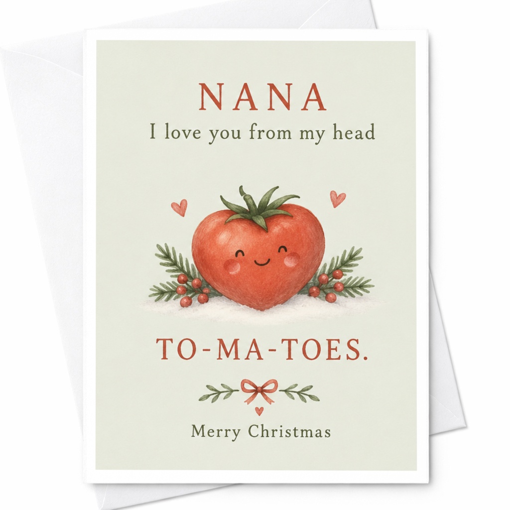 Nana I Love You From My Head To-Ma-Toes Merry Christmas Card Cute Tomato For Grandma Holiday Greeting Card C7894