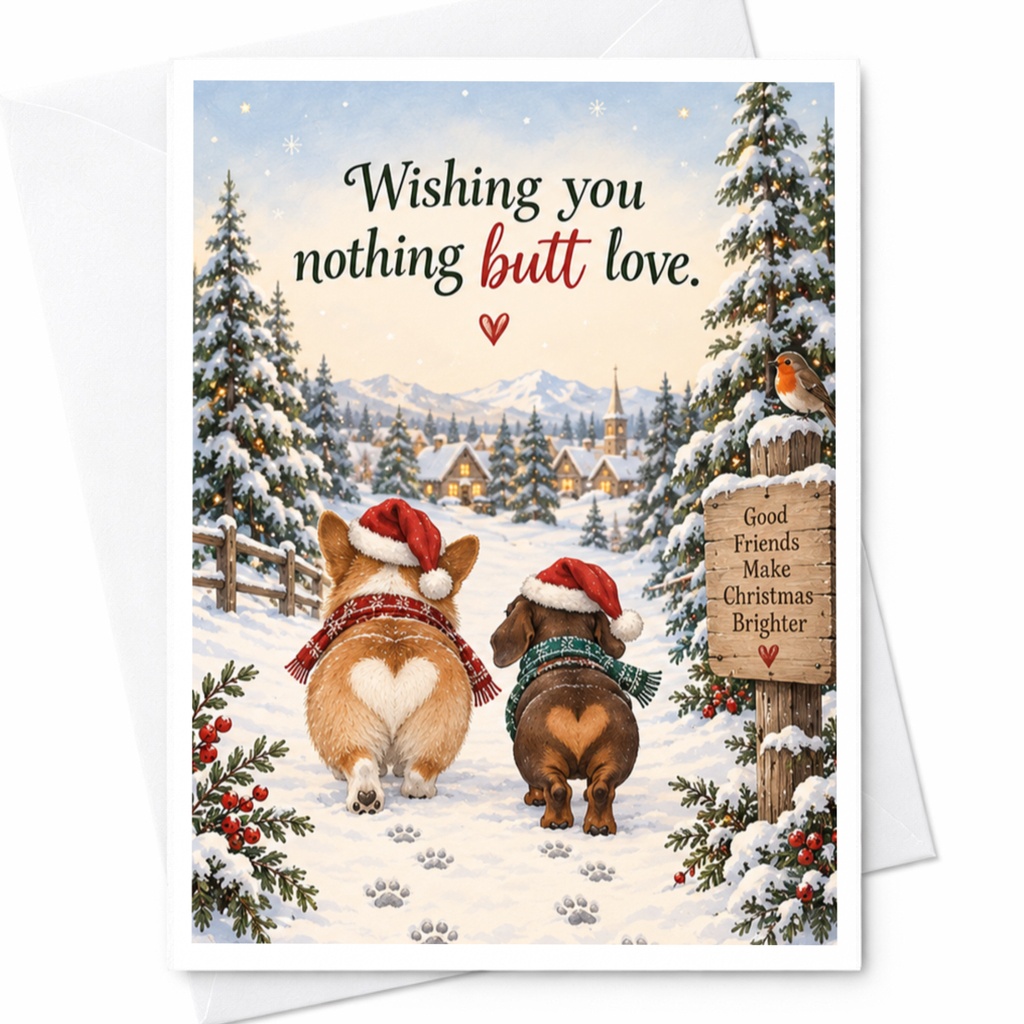 Wishing You Nothing Butt Love Christmas Card Cute Dogs With Heart Shapes Funny Holiday Card For Dog Lovers Festive Greeting C7912