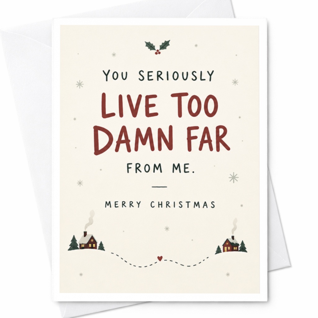 You Seriously Live Too Damn Far From Me. Merry Christmas Funny Christmas Card Long Distance Friend Family Holiday Greeting C7915