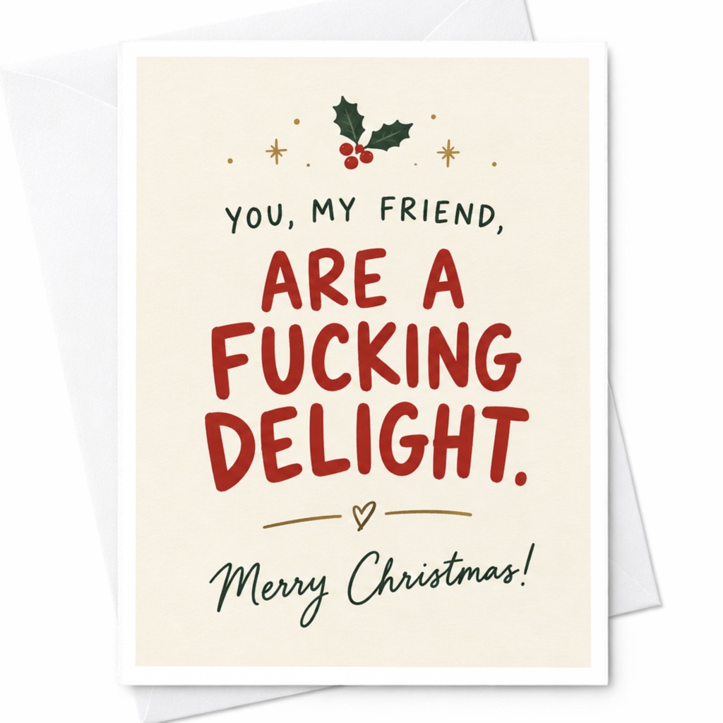 You, My Friend, Are A Fucking Delight. Merry Christmas Card Funny Holiday Greeting For Friend Xmas Card Festive Cheer C7925