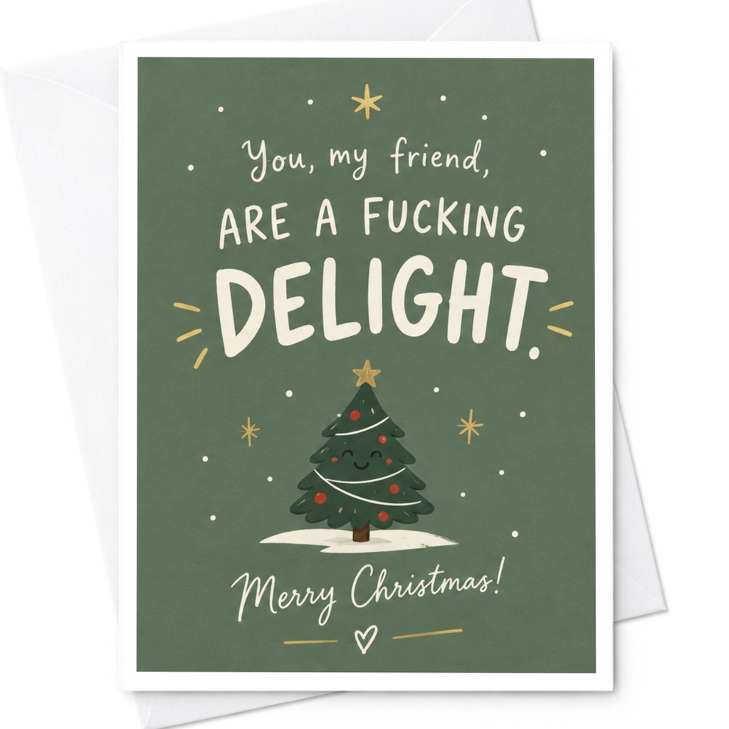 You, My Friend, Are A Fucking Delight Merry Christmas Card Funny Holiday Greeting For Friend Cute Xmas Tree C7926