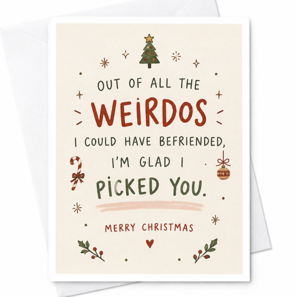 Out Of All The Weirdos I Could Have Befriended, I'm Glad I Picked You. Merry Christmas Funny Christmas Card For Friend Cute Holida C7921