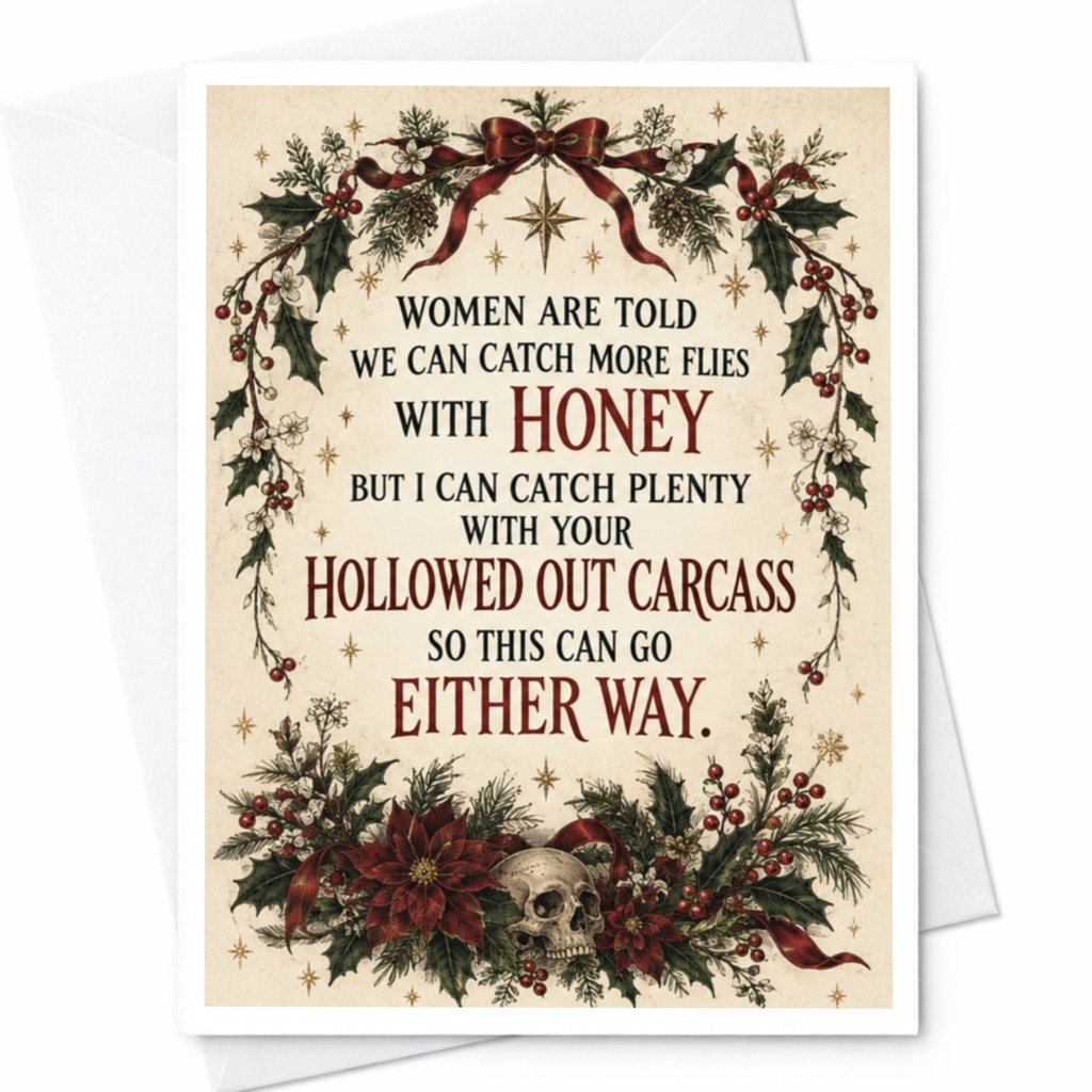 Women Are Told We Can Catch More Flies With Honey Funny Greeting Card Floral Skull Card For Friend C7937