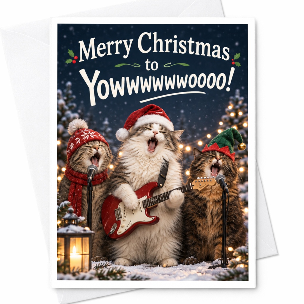 Merry Christmas To Yowwwwwwoooo! Funny Cat Christmas Card Cute Holiday Greeting Card For Cat Lover Animal Lover Xmas Card C7951
