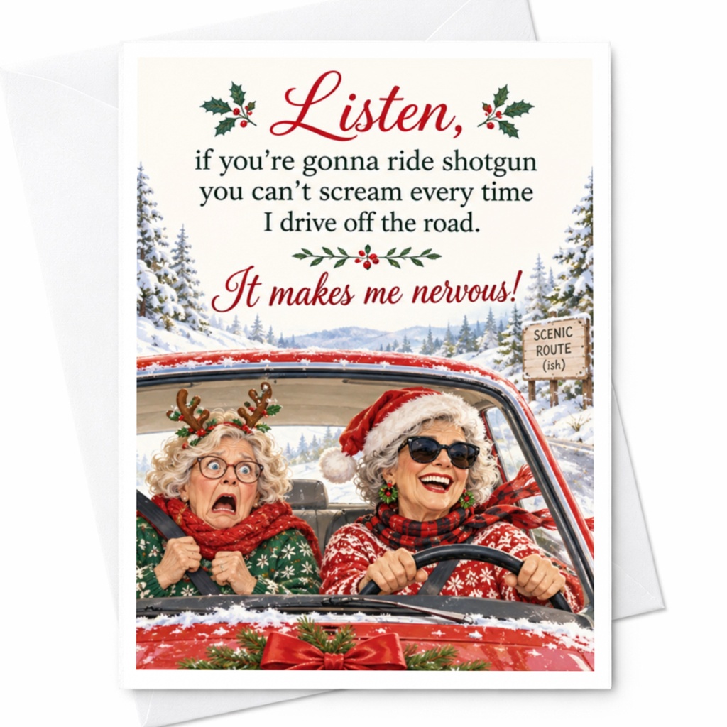 Listen If You're Gonna Ride Shotgun Funny Christmas Card Holiday For Friends Family Cute Winter Scene Festive Greeting Card C7956