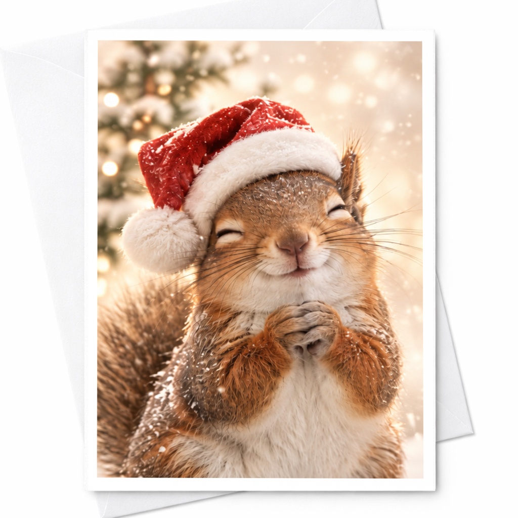 Squirrel With Santa Hat Christmas Card Cute Animal Holiday Greeting Card For Nature Lover Festive Winter Card C7960