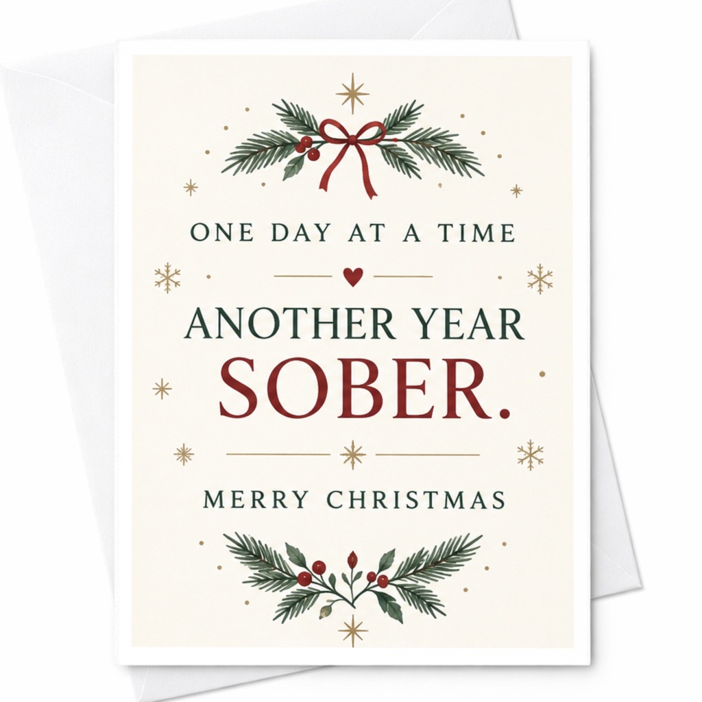 One Day At A Time Another Year Sober. Merry Christmas Card Recovery Support Festive Holiday Greeting Card For Friend C7962