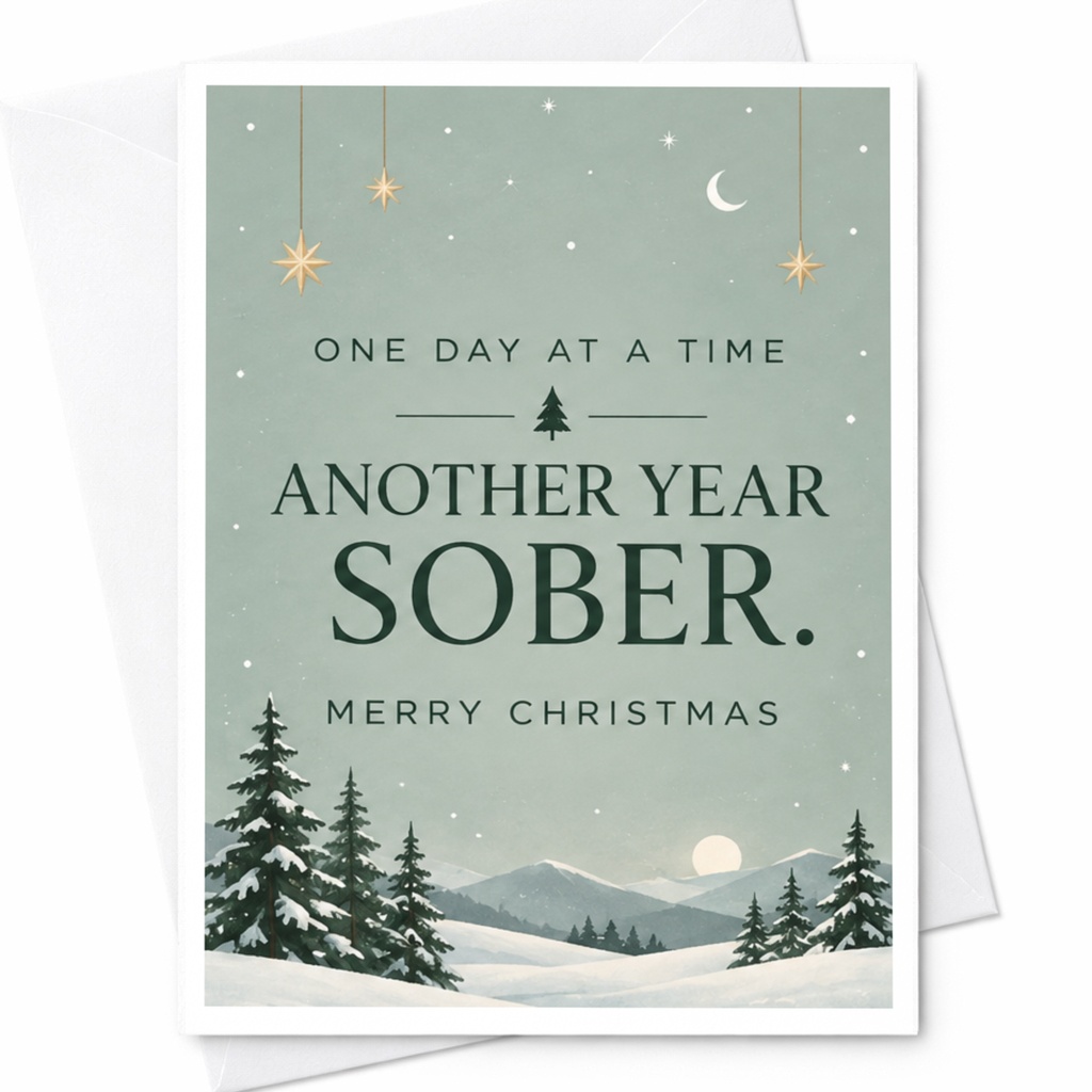 One Day At A Time Another Year Sober. Merry Christmas Card Recovery Support Holiday Greeting Card For Friend Inspirational C7963