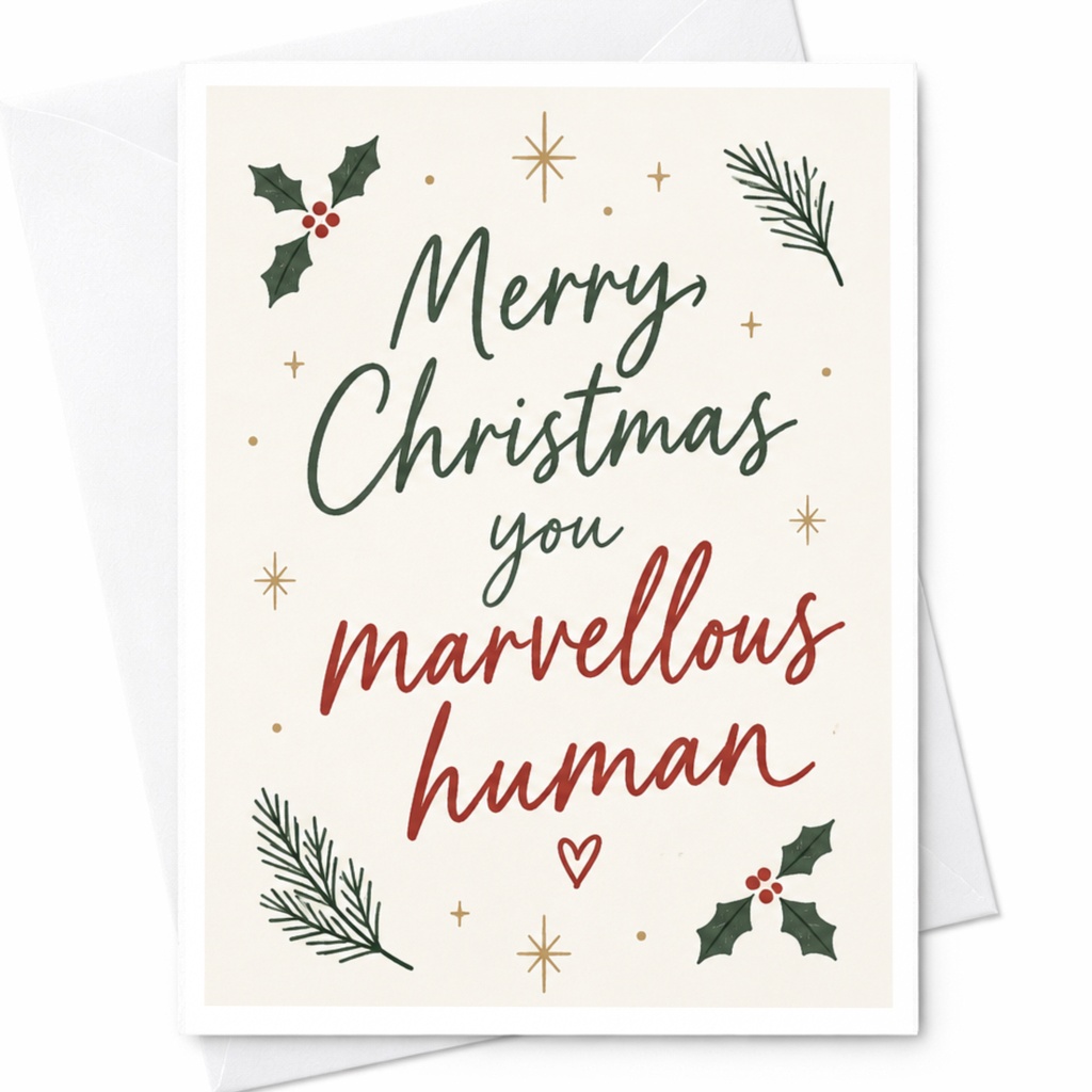 Merry Christmas You Marvellous Human Christmas Card Festive Holiday Greeting For Friend Family Cute Holly Pine C7968