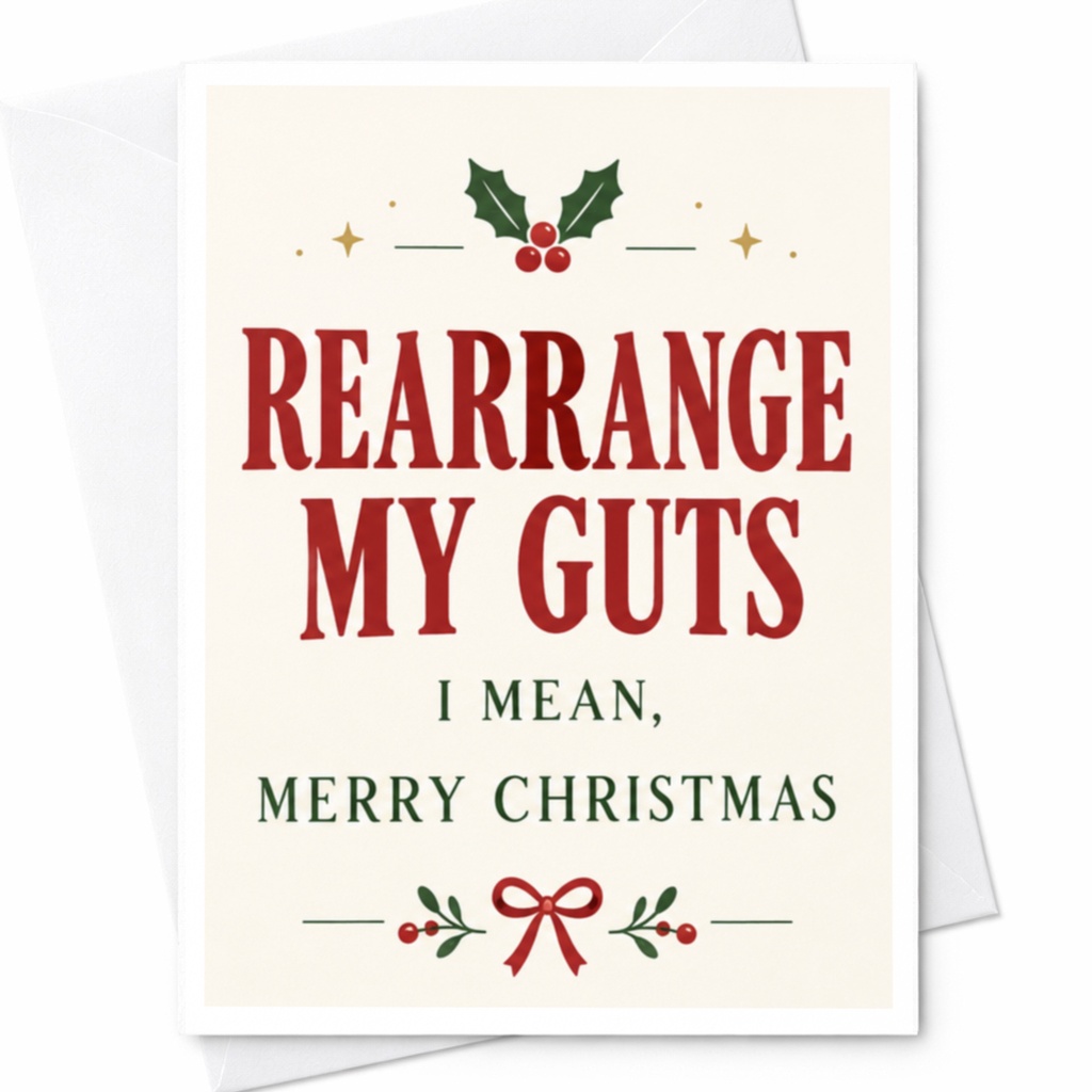 Rearrange My Guts I Mean, Merry Christmas Funny Christmas Card Holiday Greeting Card For Him Her Cute Festive Card C7970