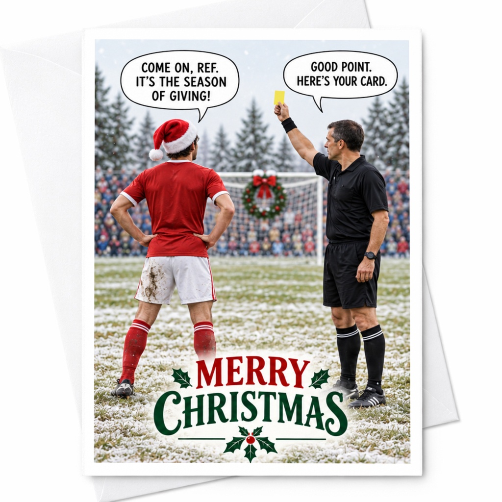 Merry Christmas Funny Soccer Christmas Card Referee Holiday Greeting Card For Football Fans Festive Card C7993