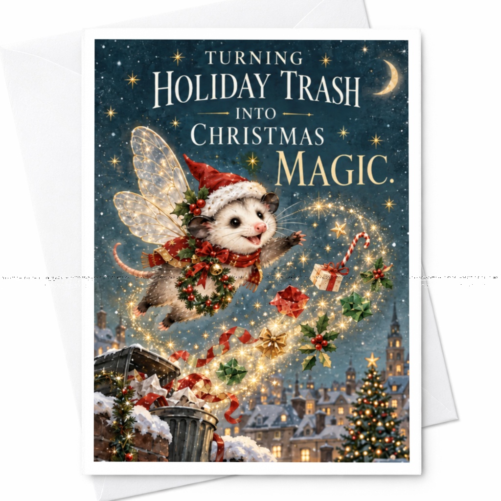 Turning Holiday Trash Into Christmas Magic Cute Possum Christmas Card Festive Animal Holiday Greeting Card For Nature Lover C7996