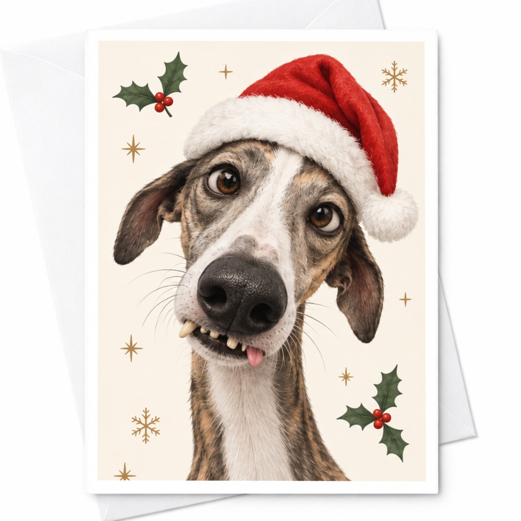 Dog With Santa Hat Christmas Card Cute Holiday Greeting Card For Dog Lovers Funny Animal Card Festive Season Greetings C8001