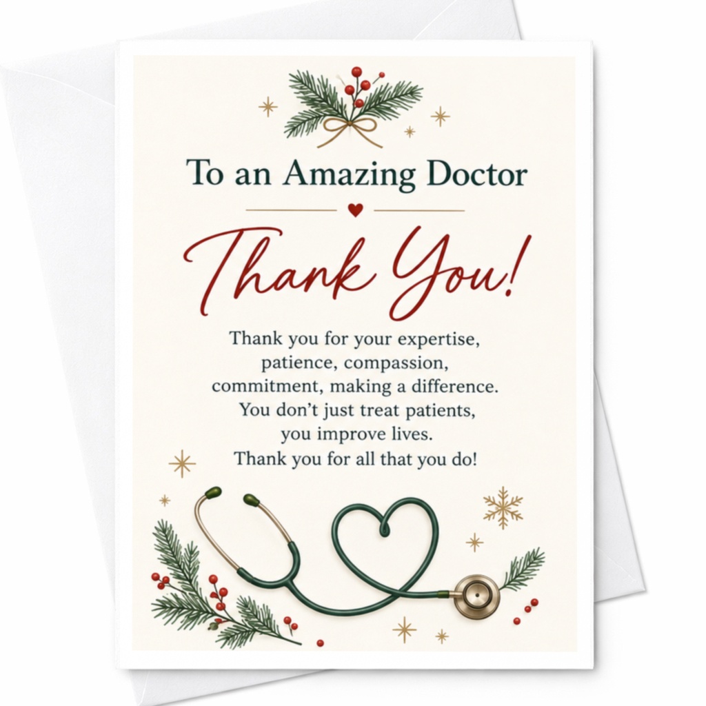 To An Amazing Doctor Thank You Card Holiday Appreciation Card For Doctor Medical Professional Gratitude Greeting Card C8009