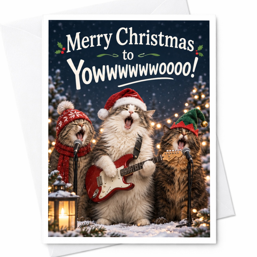 Merry Christmas To Yowwwwwwoooo! Funny Cat Christmas Card Cute Holiday Greeting Card For Cat Lover Animal Lover Xmas Card C8011