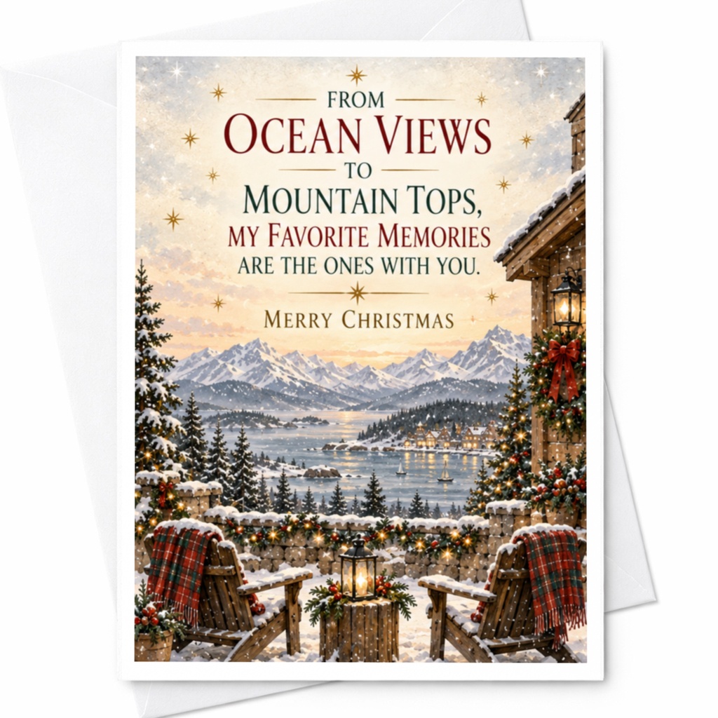 From Ocean Views To Mountain Tops Christmas Card Favorite Memories With You Holiday Greeting Card Scenic Winter View C8025