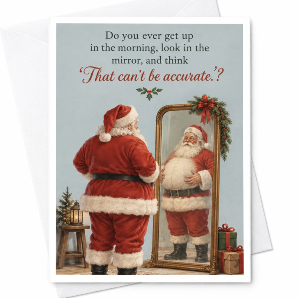 Do You Ever Get Up In The Morning Look In The Mirror And Think That Can't Be Accurate Funny Christmas Card Santa C8035