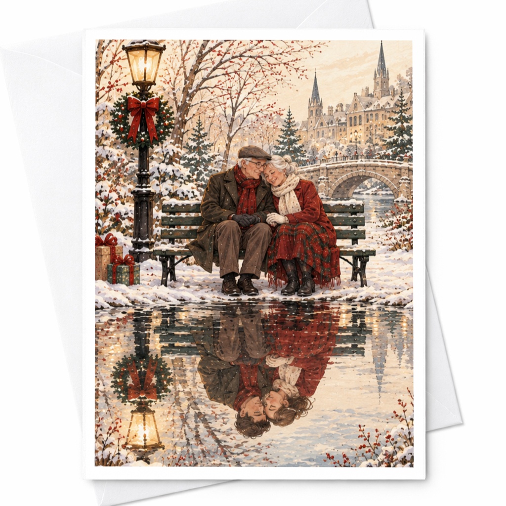 Elderly Couple Winter Scene Anniversary Card Romantic Greeting Card For Her Him Love Card Cute Winter Wonderland C8038