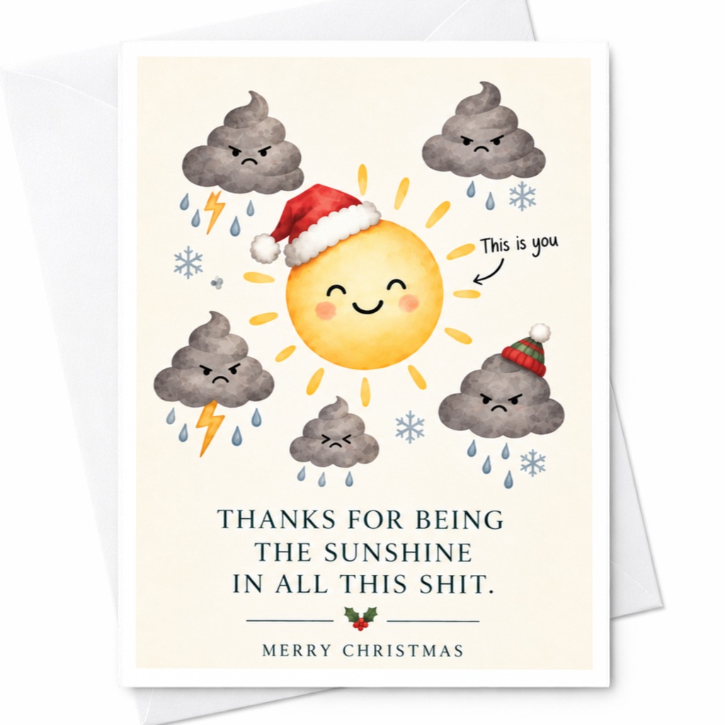 Thanks For Being The Sunshine In All This Shit. Merry Christmas Funny Christmas Card Cute Holiday Greeting Card For Friend C8039