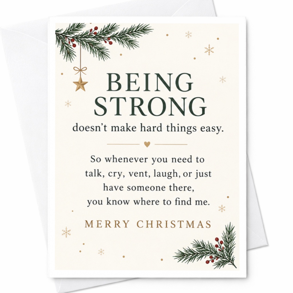 Being Strong Merry Christmas Card Supportive Holiday Greeting Card For Friend Family Emotional Festive Card C7952