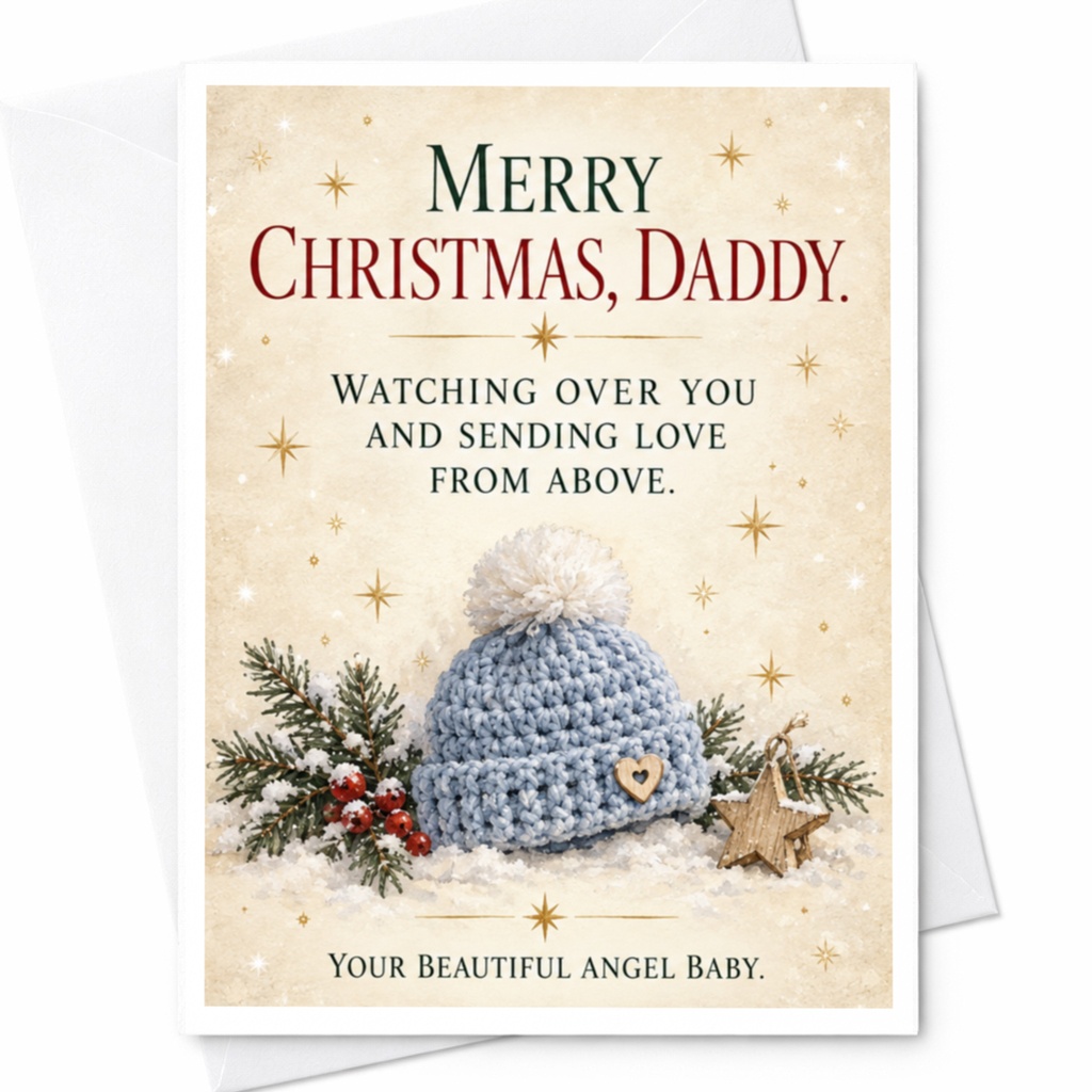 Merry Christmas, Daddy. Watching Over You And Sending Love From Above Christmas Card From Angel Baby Sentimental Holiday Card C7954