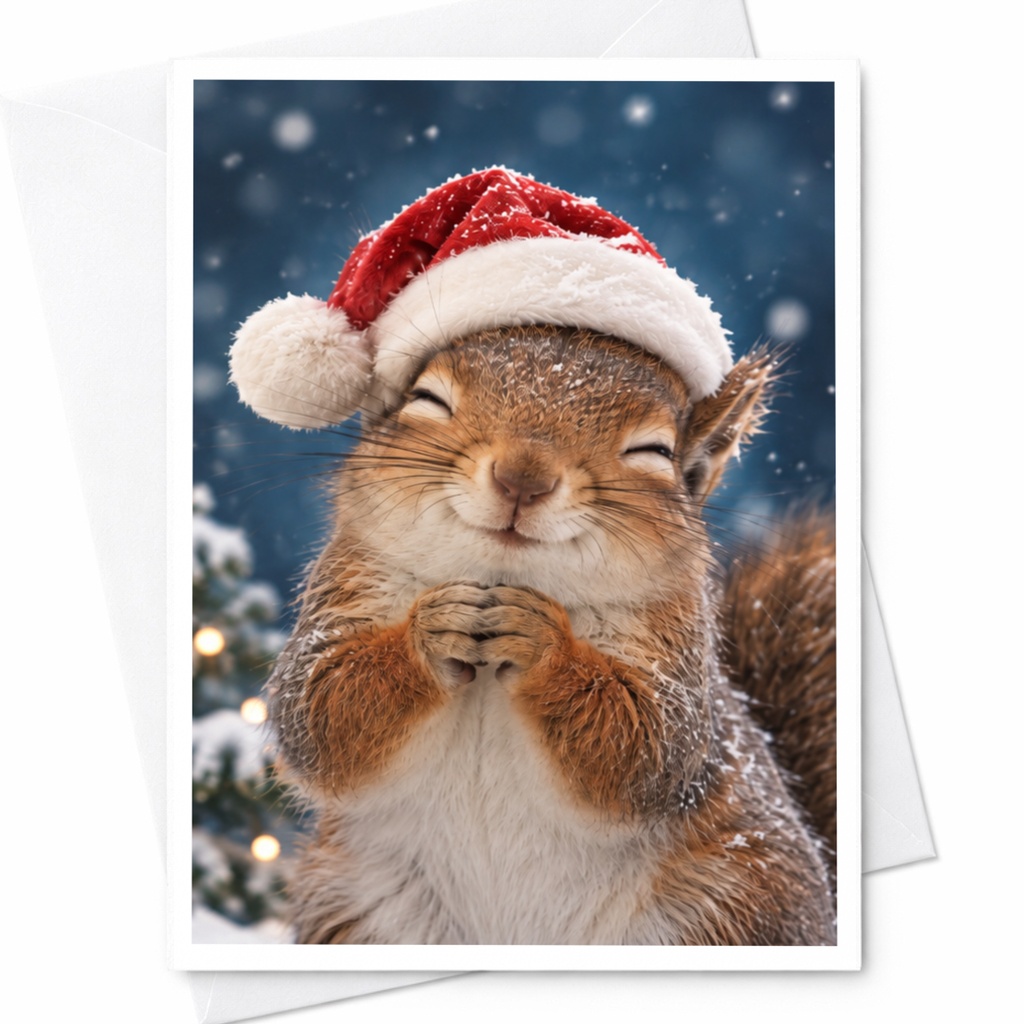 Squirrel With Santa Hat Christmas Card Cute Animal Holiday Greeting Card For Nature Lover Winter Festive Card C7961