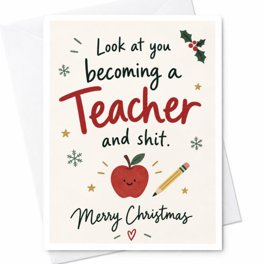 Look At You Becoming A Teacher And Shit. Merry Christmas Funny Christmas Card Teacher Appreciation Holiday Greeting Card For Teach C7966