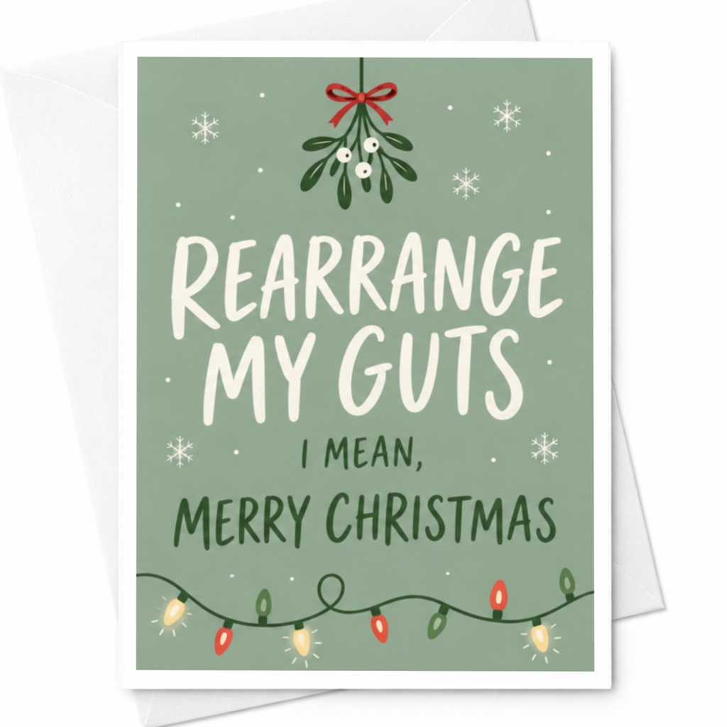 Rearrange My Guts I Mean, Merry Christmas Funny Christmas Card Mistletoe Holiday Greeting Card For Him Her Xmas Card C7971