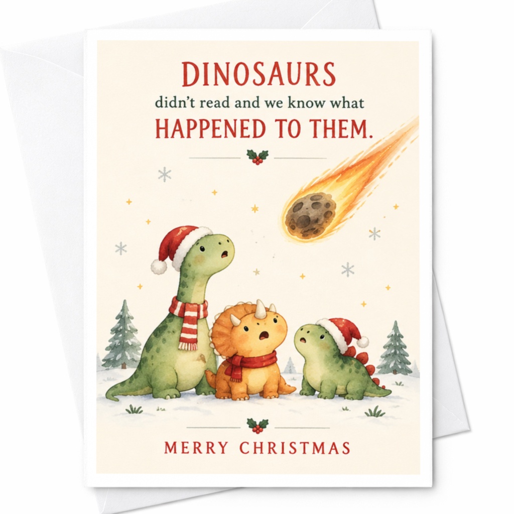 Dinosaurs Didn't Read Funny Christmas Card Cute Dinosaur Holiday Card Merry Christmas For Kids Family Greeting Card C7975