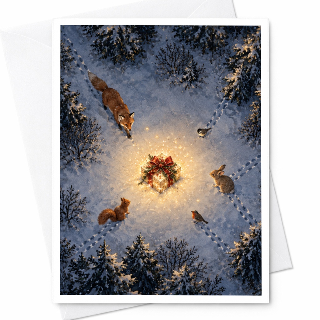 Woodland Animals Christmas Card Cute Winter Scene Greeting Card Holiday Card For Nature Lover Festive Animal Card C7990